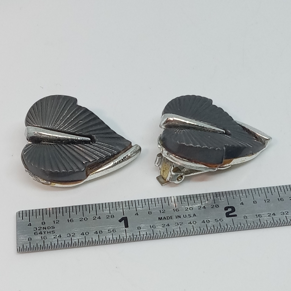 👍 5 for $20 vintage brown thermoset leaf leaves silver tone clip on earrings - Picture 2 of 5